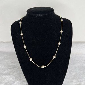 Vintage Trifari Chain  W/Bead  Necklace Gold Tone White Beads